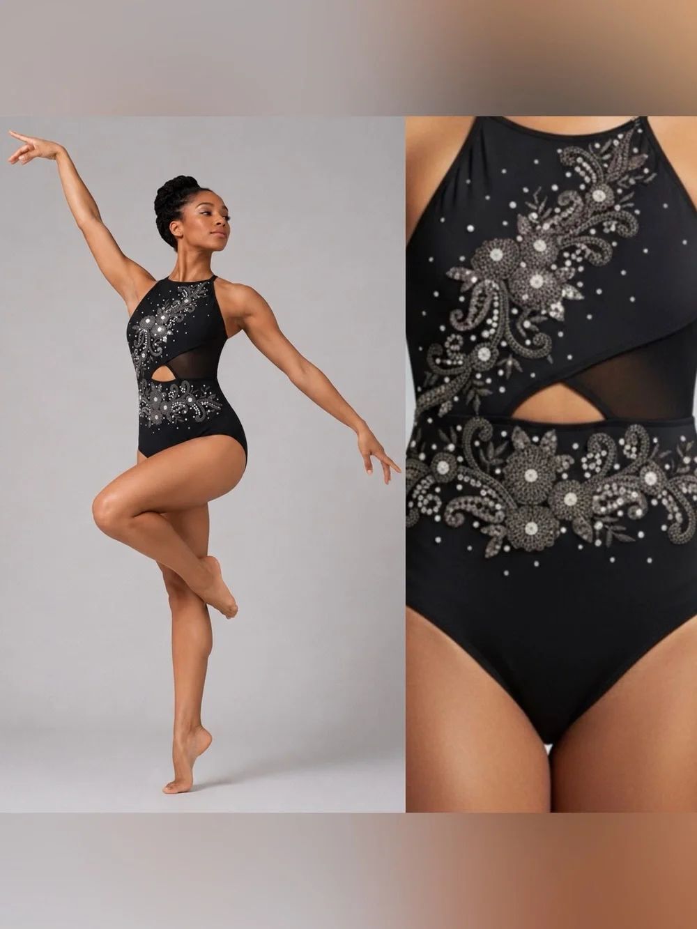 Five 5 Dance costume solo custom black contemporary open illusion PA adult